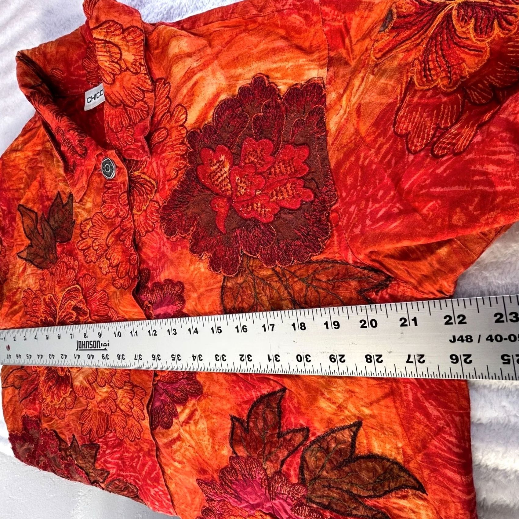 Vintage Chicos Womens Floral Embroidered Applique Jacket Size 2 Silk Red Orange Button Size XS / US 0-2 / IT 36-38 - 7 Thumbnail