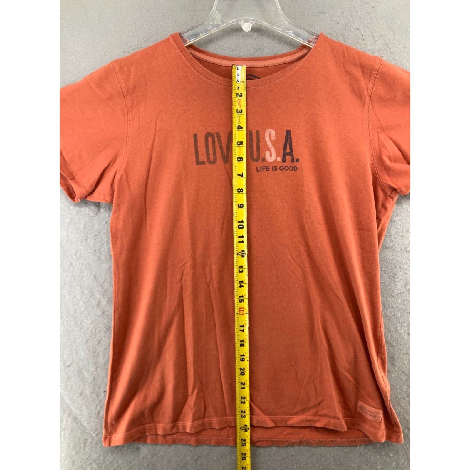 Life is Good Life is Good Graphic Tee Love USA Womens Large Orange V-Neck T-Shirt Casual Patriotic Size L / US 10 / IT 46 - 3 Thumbnail