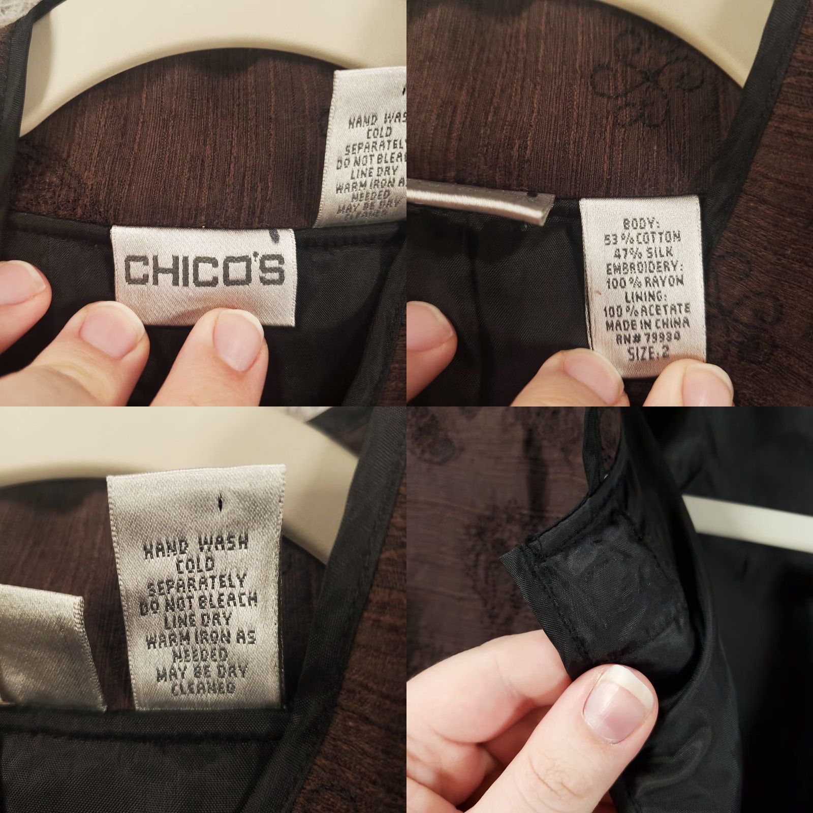 Vintage VINTAGE Chico's Women's Silk Cardigan Jacket Long Sleeve Brown Embroidered Paisley 2-Button Fall Winter Spring Summer Classic Size L / US 10 / IT 46 - 8 Thumbnail