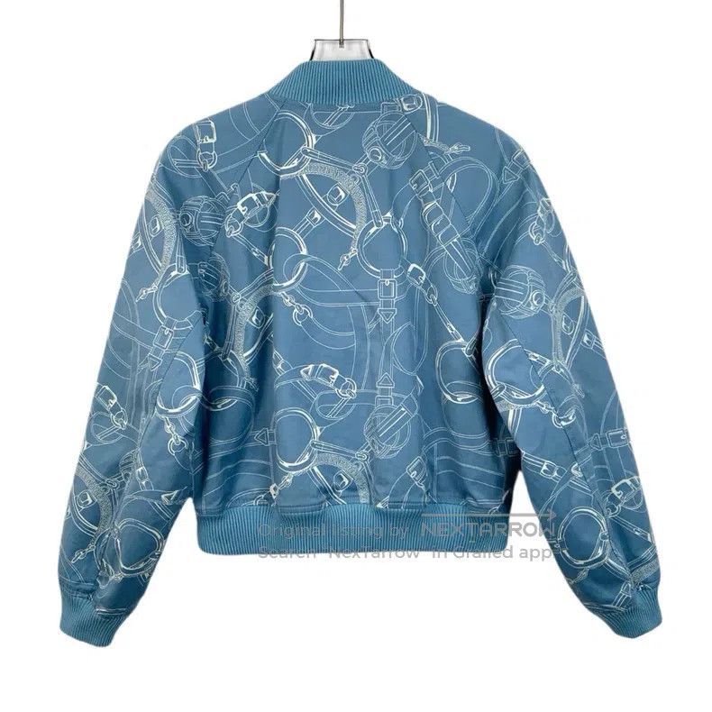Hermes Hermes Blue Printed Cotton Zip-Up Short Jacket Coat Size XS / US 0-2 / IT 36-38 - 2 Thumbnail