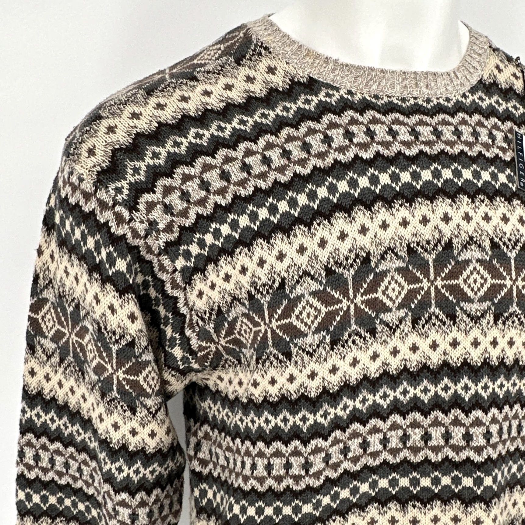 Tommy Hilfiger VINTAGE Tommy Hilfiger Sweater Mens XL Beige Fair Isle Cotton Crewneck Pullover Knit Size US XL / EU 56 / 4 - 2 Thumbnail