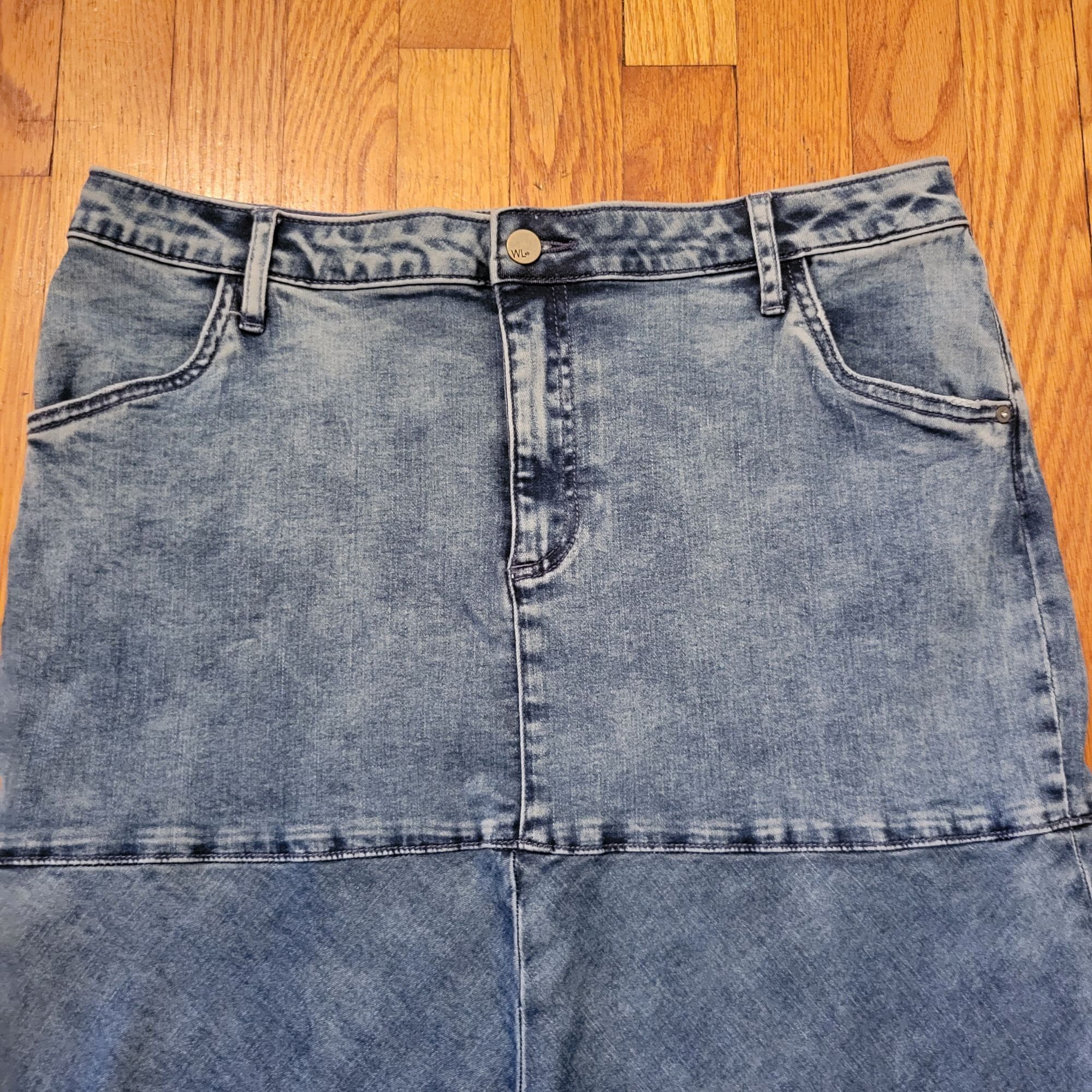 Other Wash Lab Blue Jean Denim Skirt 32 Flared A Line Back Slit Ye Size 35" - 2 Thumbnail