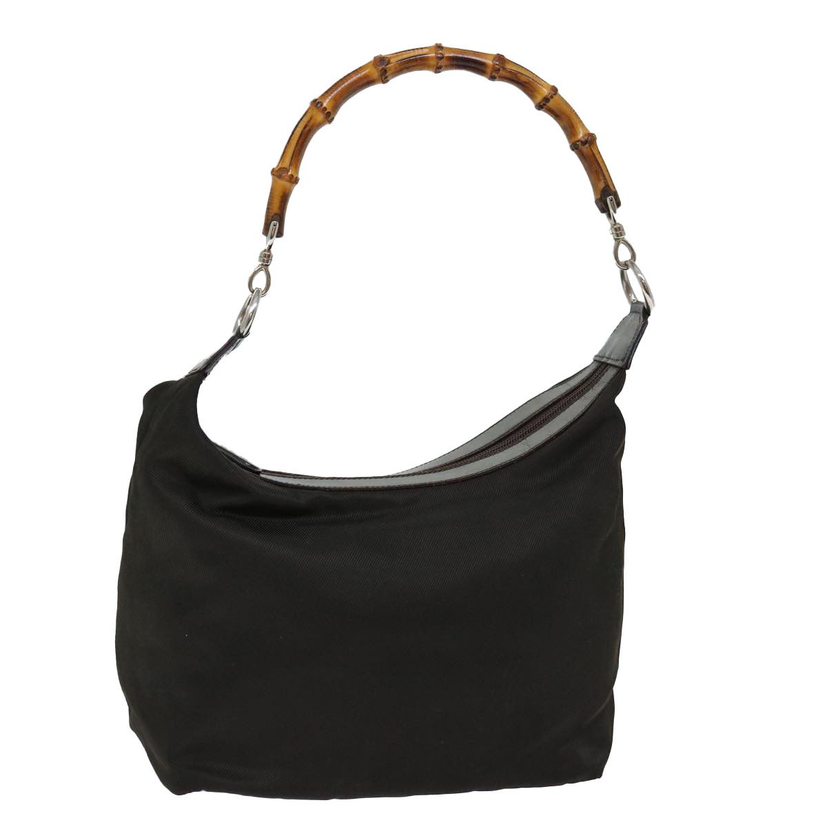 image of Gucci Bamboo Shoulder Bag Nylon Khaki Brown Auth 70141 in Khaki/Brown, Women's
