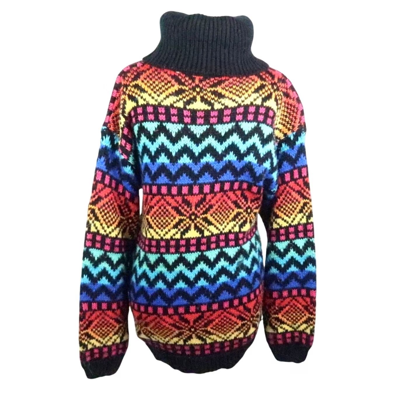 Rainbow VINTAGE Carriage Court Rainbow Snowflake Turtleneck Sweater M Women Knit Geometric 80s 90s Ski Fall Winter Pullover Mens Ladies Girls Size M / US 6-8 / IT 42-44 - 4 Thumbnail