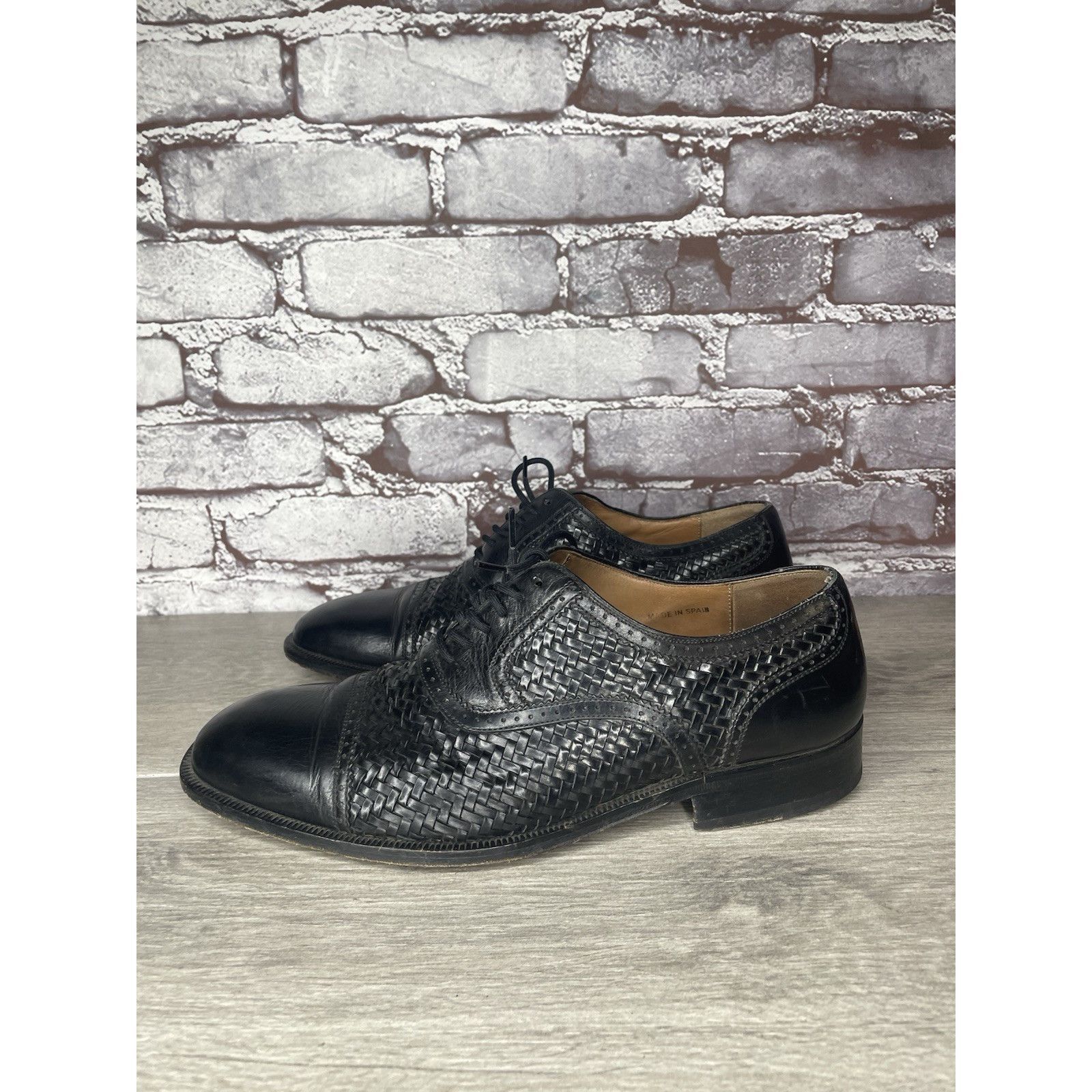 Magnanni Magnanni Black Leather Basketweaves Woven Lace Dress Shoes M Size US 8.5 / EU 41-42 - 1 Thumbnail