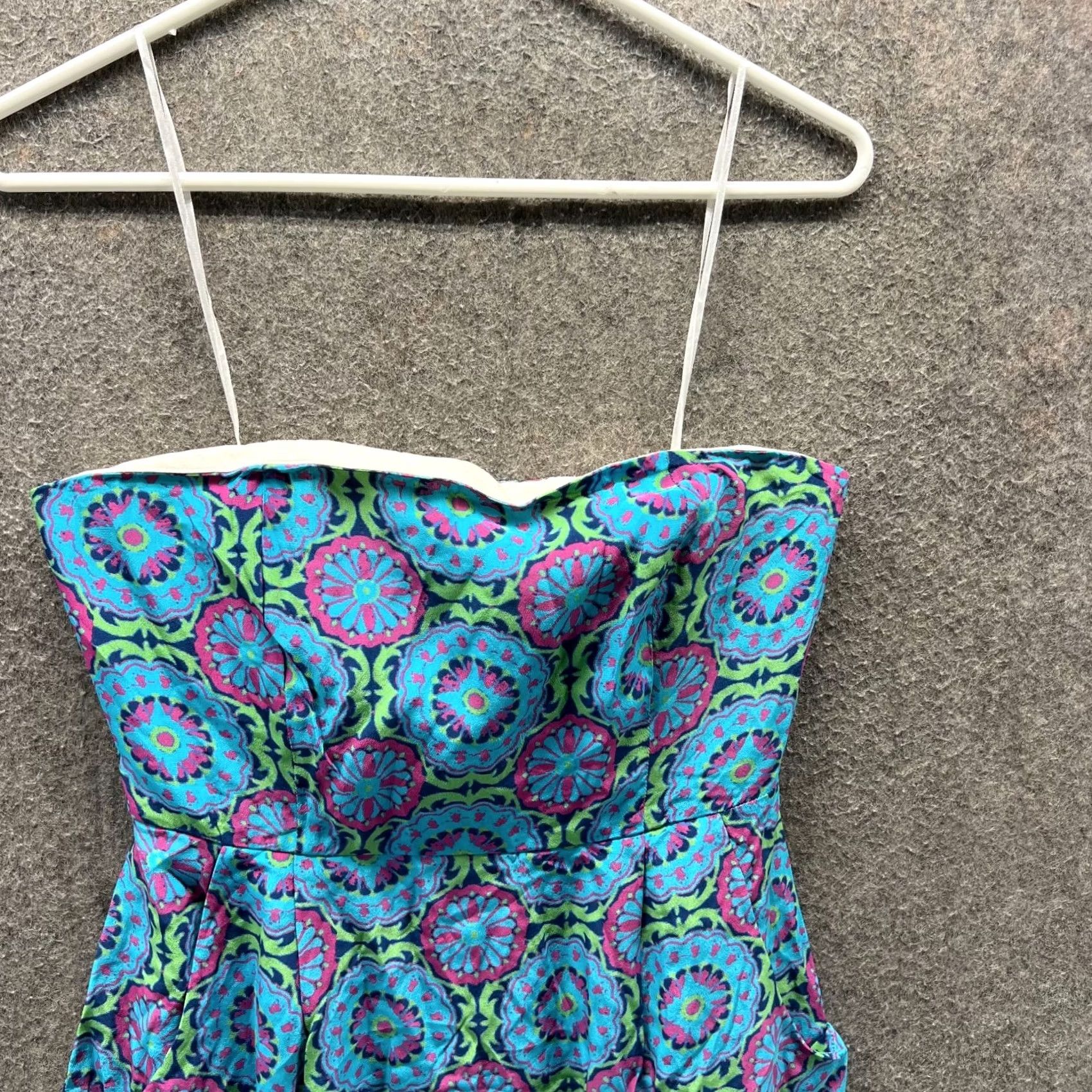Vintage Lauren Gold Dress Womens 2 Blue Geometric Strapless Sweetheart Mini Sundress Size XS / US 0-2 / IT 36-38 - 5 Thumbnail