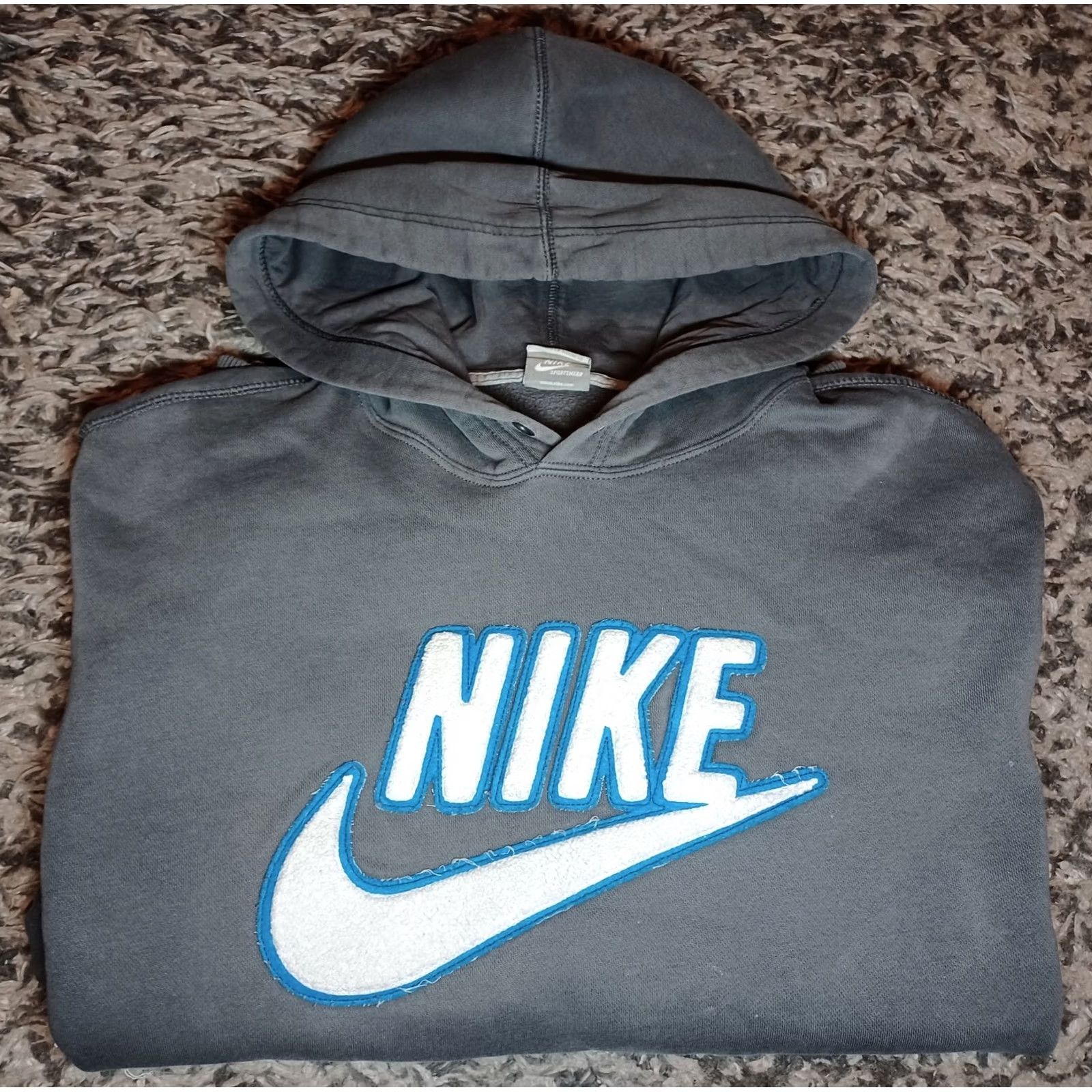 Nike VINTAGE Nike Hoodie Check Embroidered Big Swoosh Logo Gray XL Mens Size US XL / EU 56 / 4 - 2 Thumbnail