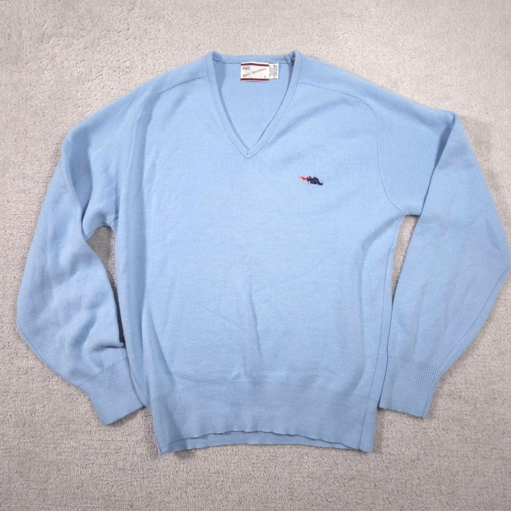 Sears VINTAGE Sears Sweater Mens Large Blue Knit V-Neck Orlon Acrylic Pullover 70s Size US L / EU 52-54 / 3 - 2 Thumbnail