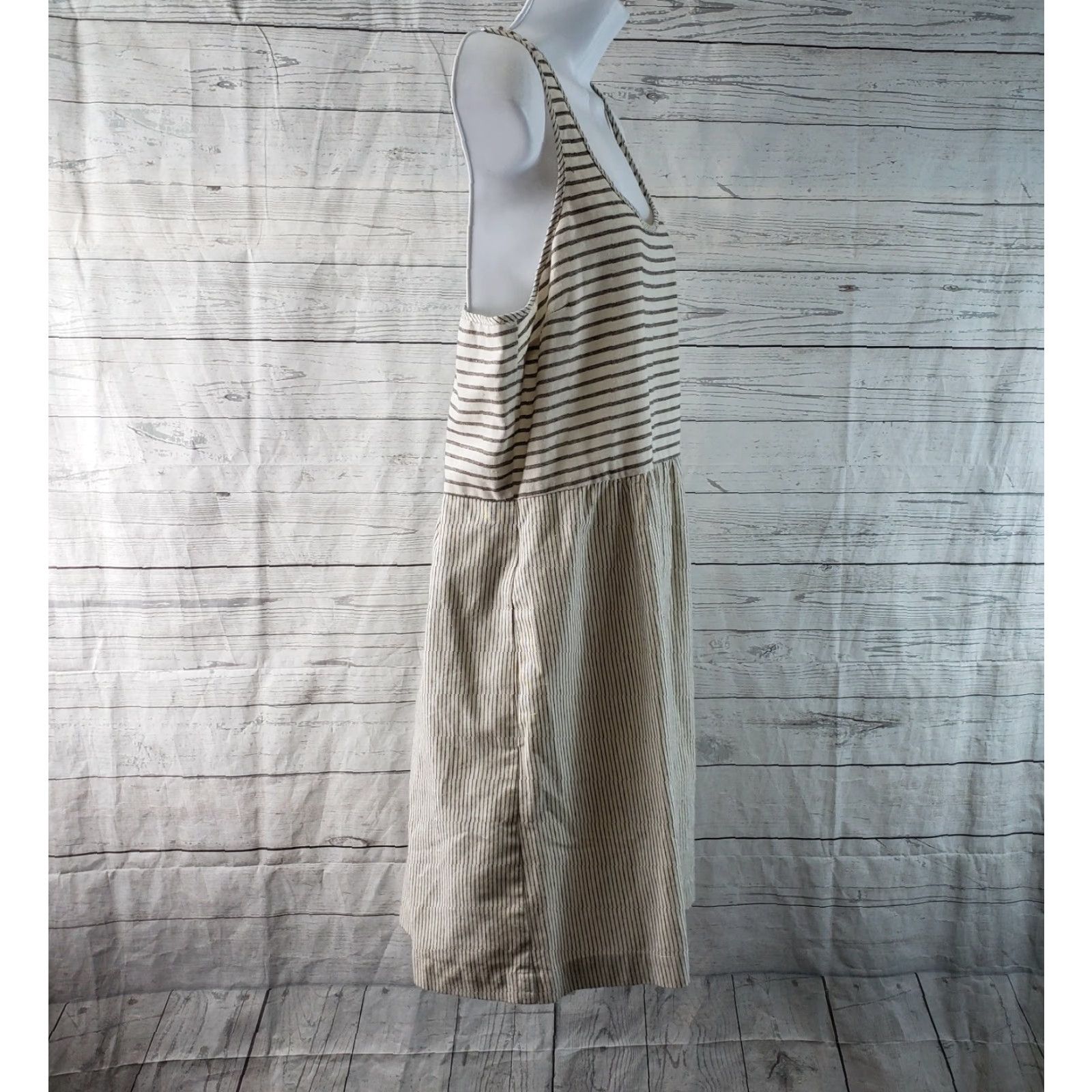 Lou & Grey Lou & Grey Womens Dress Sz 8 Brown Beige Striped Pockets Scoop Neck Sleeveless Size M / US 6-8 / IT 42-44 - 3 Thumbnail