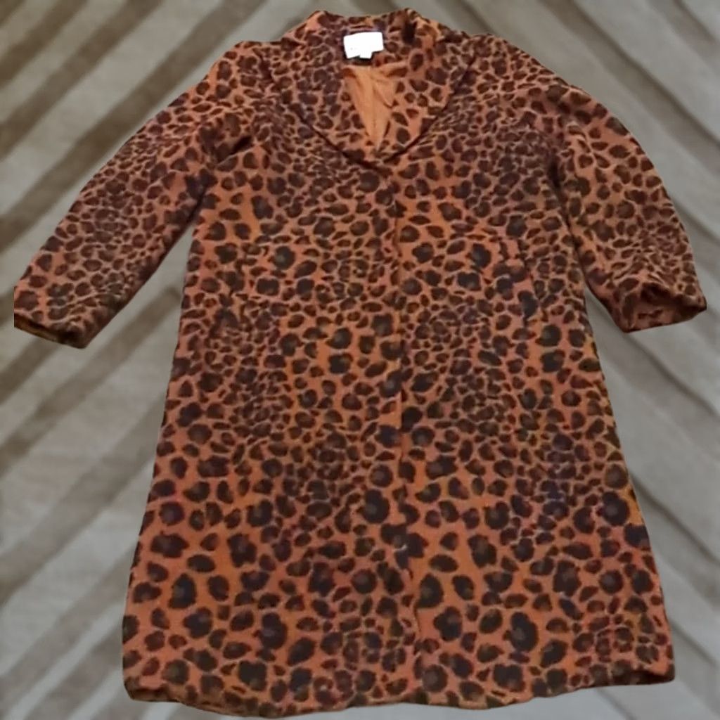 Vintage A New Day Coat Women's XS Leopard Print Wool Blend Pea Coat Long Collared Lined Pockets Brown Size XS / US 0-2 / IT 36-38 - 1 Thumbnail