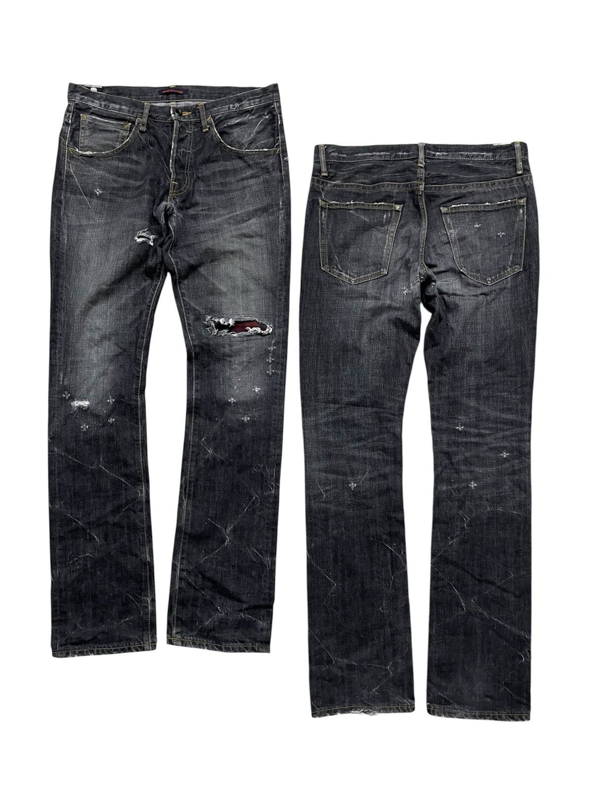 If Six Was Nine 2000s BLUE WAY DISTRESSED MUDMAD IF6WAS9 STYLE DENIM JEANS Size US 32 / EU 48 - 1 Thumbnail