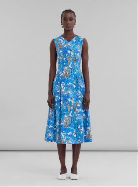 Marni oc11z0525 Floral Print Midi Dress in Blue Size S / US 4 / IT 40 - 1 Thumbnail