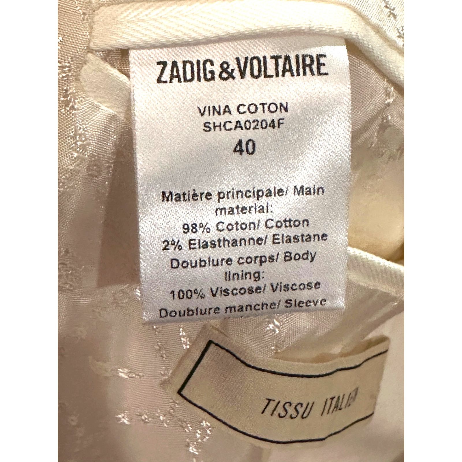 Zadig & Voltaire Zadig & Voltaire Vina Coton Blazer - Cream- size 40 (4) Size S / US 4 / IT 40 - 16 Thumbnail