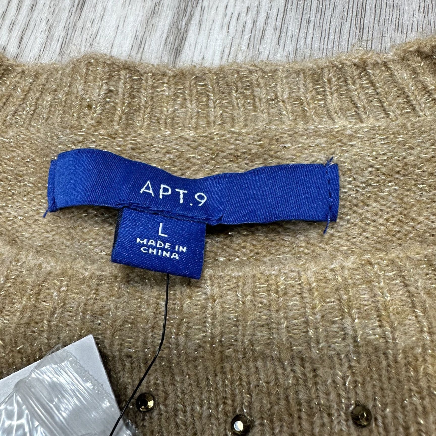 Apt. 9 Apt. 9 Sweater Pullover Women Long Sleeve Knit Rhinestone Acrylic Tan L NWY Size L / US 10 / IT 46 - 4 Thumbnail