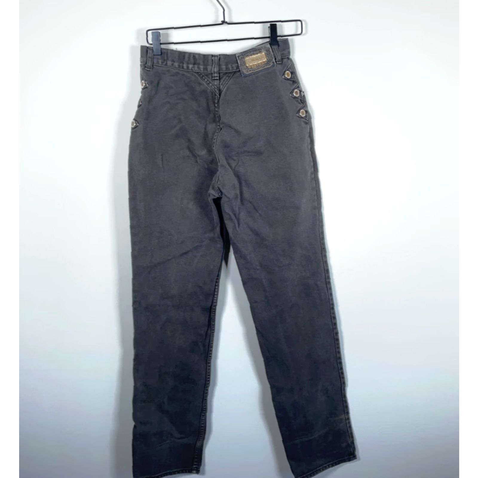 Vintage VINTAGE Lawman Jeans Women's 11 (28 x 33) Black Denim High Waisted Zip Fly 5-Pocket Cowboy Retro Womens Size 28" / US 6 / IT 42 - 2 Thumbnail