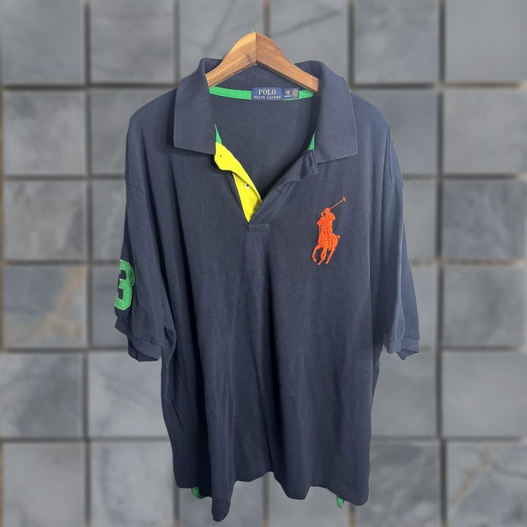 Polo Ralph Lauren Polo Ralph Lauren Big Mens Polo Shirt 2XB Navy Orange Patch Pique Big 3 Size US XXL / EU 58 / 5 - 1 Thumbnail