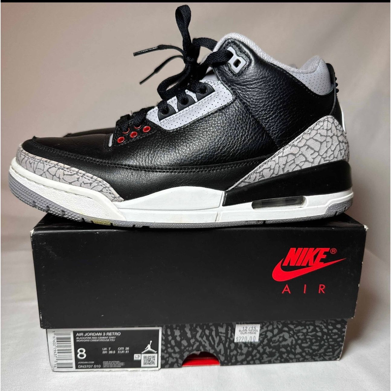 Jordan Brand × Nike Size 8 - Air Jordan 3 Retro OG Black Cement 2024 Men's Shoes Size US 8 / EU 41 - 8 Thumbnail
