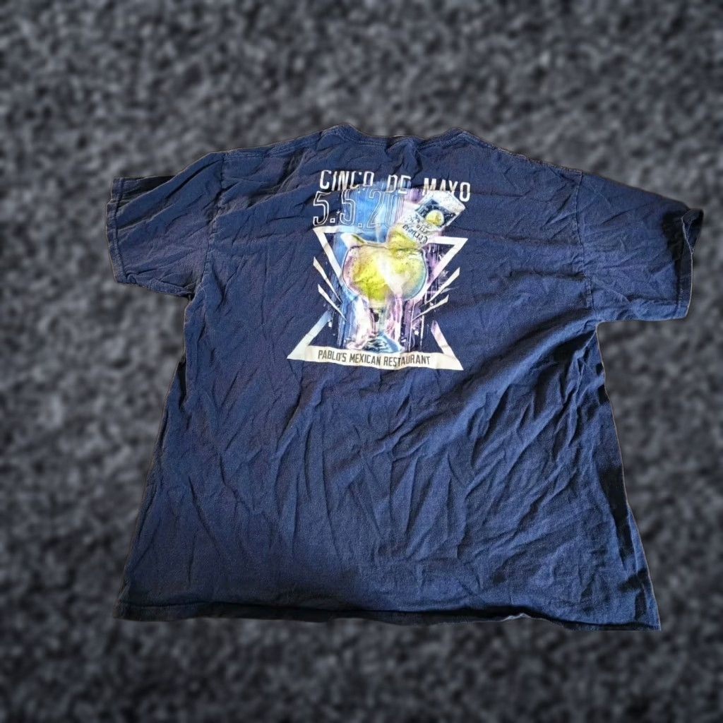 Fruit Of The Loom VINTAGE Fruit of the Loom Mens XL Blue Short Sleeve Graphic Tee Double Sided Cinco De Mayo Beer Mens Size US XL / EU 56 / 4 - 1 Thumbnail