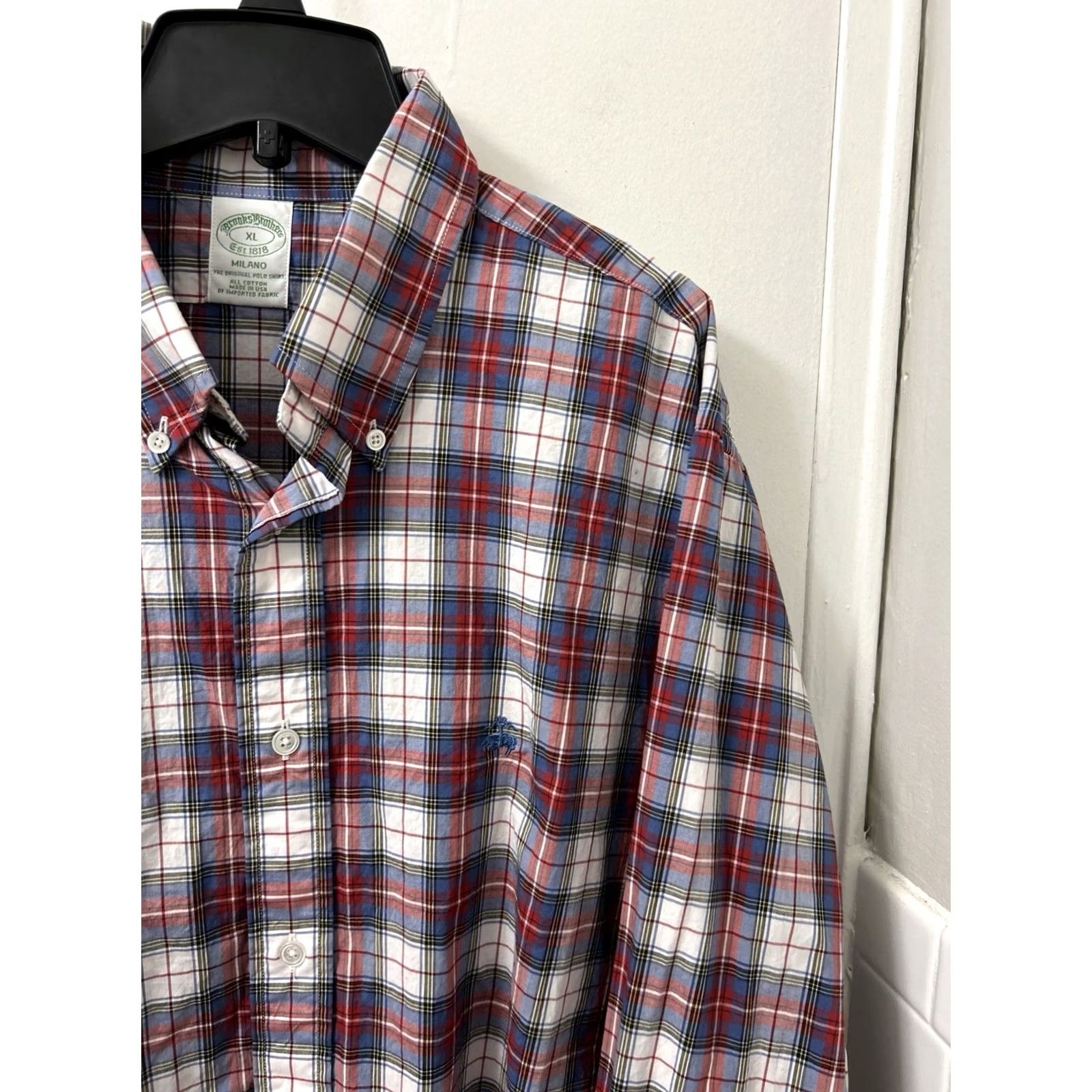 Brooks Brothers VINTAGE Brooks Brothers Original Polo Shirt Mens XL Red Blue Plaid Made In USA L/S Size US XL / EU 56 / 4 - 4 Thumbnail
