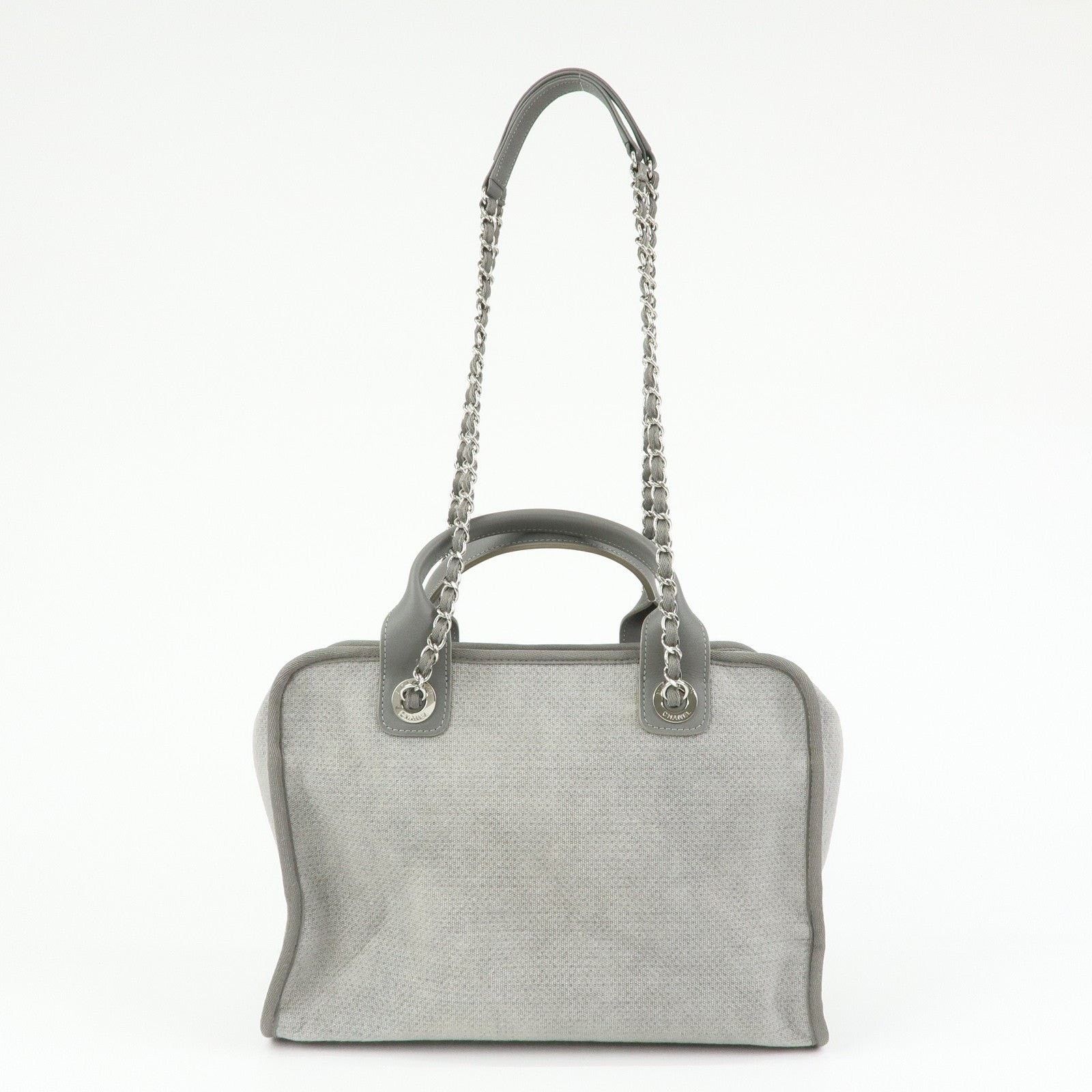Chanel Chanel Deauville Boston Canvas & Leather Shoulder Bag Gray Size ONE SIZE - 2 Thumbnail