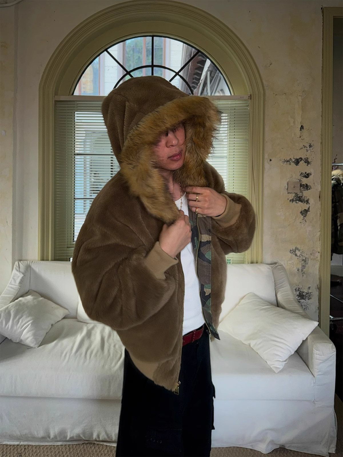 Japanese Brand Camouflage Fur Hooded Bomber Jacket, Military Style Size US M / EU 48-50 / 2 - 5 Thumbnail