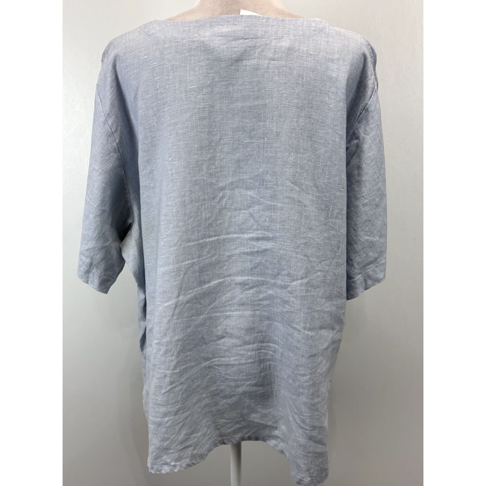 Vintage VINTAGE Kiko Woman Linen Top Shirt Plus 2X Blue Short Sleeve Casual Artsy Spring Summer Women Size XXL / US 16-18 / IT 52-54 - 3 Thumbnail