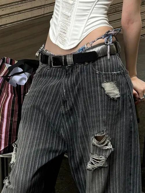 Japanese Brand Y2k Vintage Striped Wide Leg Size 27" / US 4 / IT 40 - 4 Thumbnail