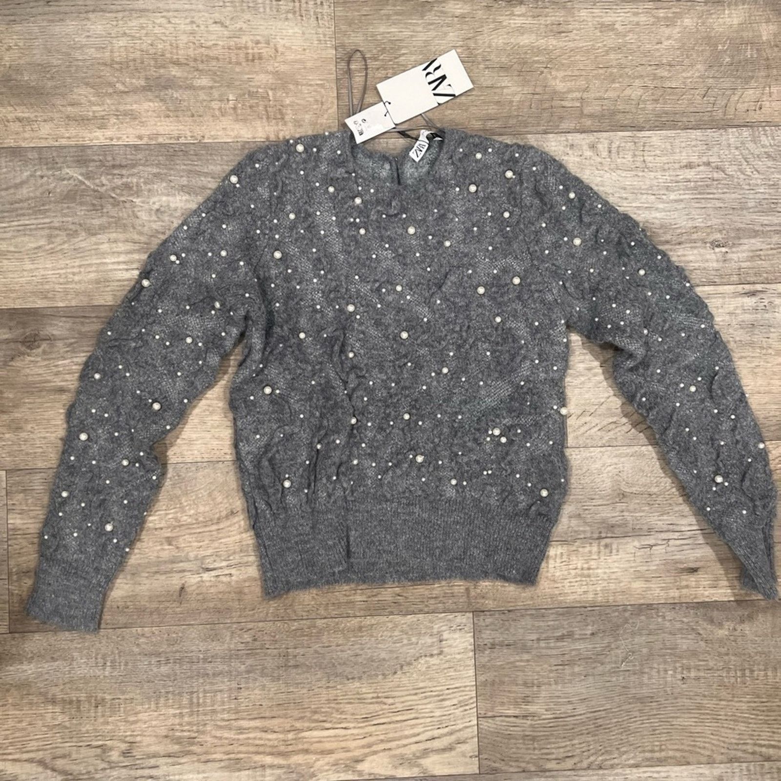 Zara Zara Pearl Wool-Blend Gray Sweater NWT Size L / US 10 / IT 46 - 12 Thumbnail