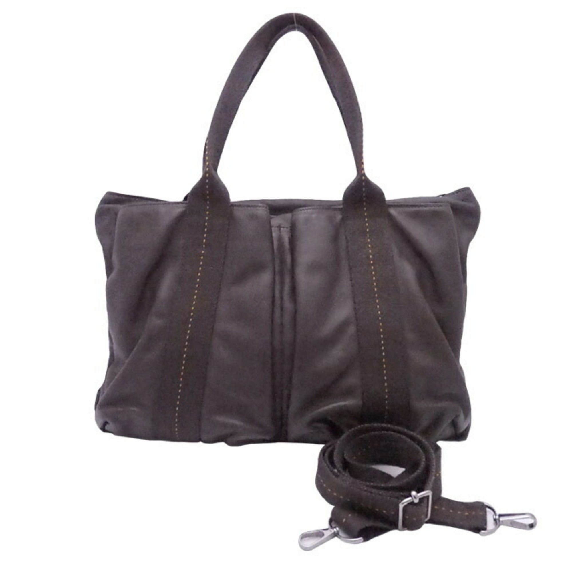 image of Hermes Handbag Shoulder Bag Caravan Horizontal Mm Dark Brown Leather X Canvas Women's Men's in Blac