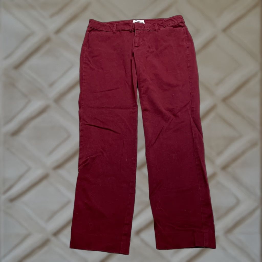Old Navy Old Navy Pants Womens 10 Chino Lounge Pants Slacks 31x26 Ankle Red Wine Daisy Pattern Solid Casual Womens Size 24" / US 00 / IT 34 - 1 Thumbnail