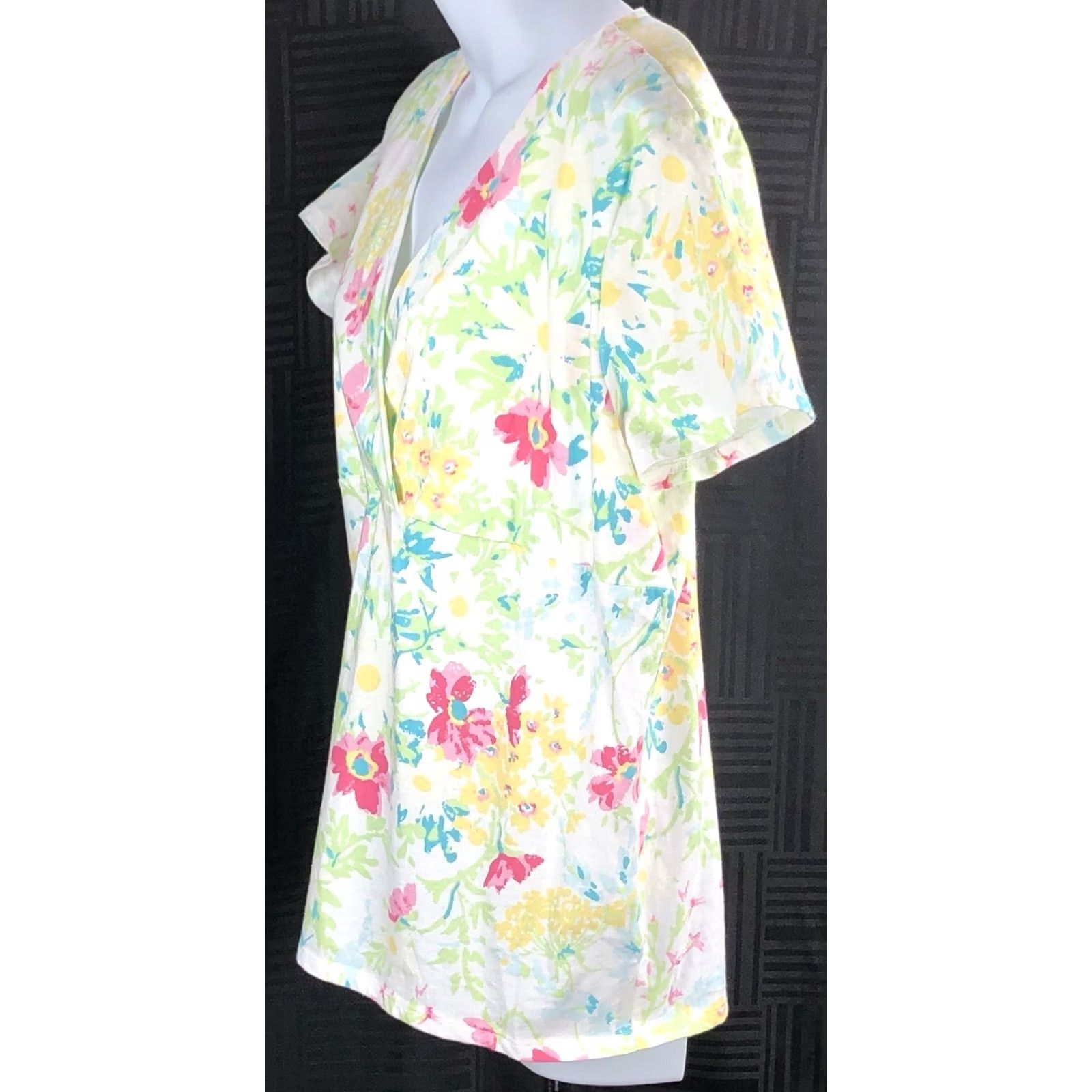 Chaps VINTAGE RL Chaps surplice mock wrap top tee XL multi floral Short Sleeve Cotton V-Neck Womens Blouse Size XL / US 12-14 / IT 48-50 - 2 Thumbnail