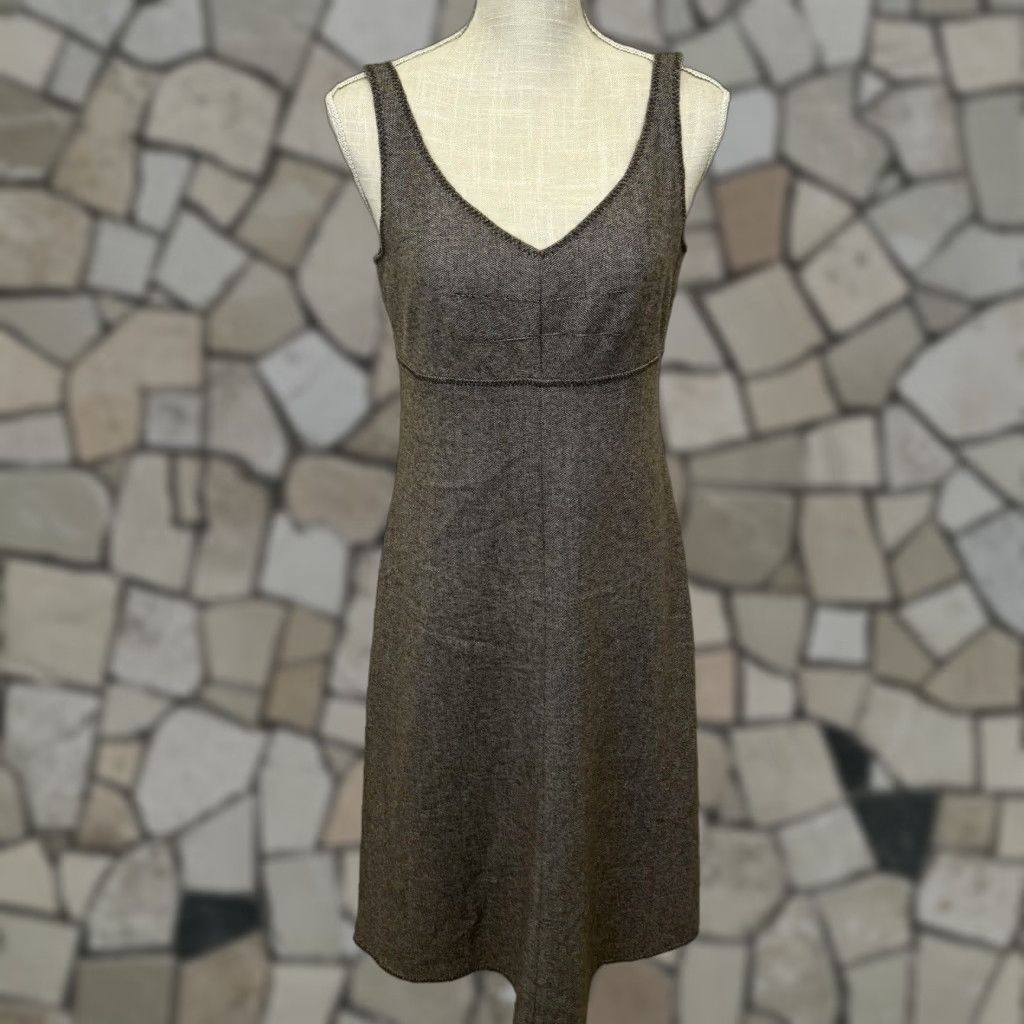 J Crew Vintage Womens Dress Tweed Wool Blend V Neck A Line Lined Brown