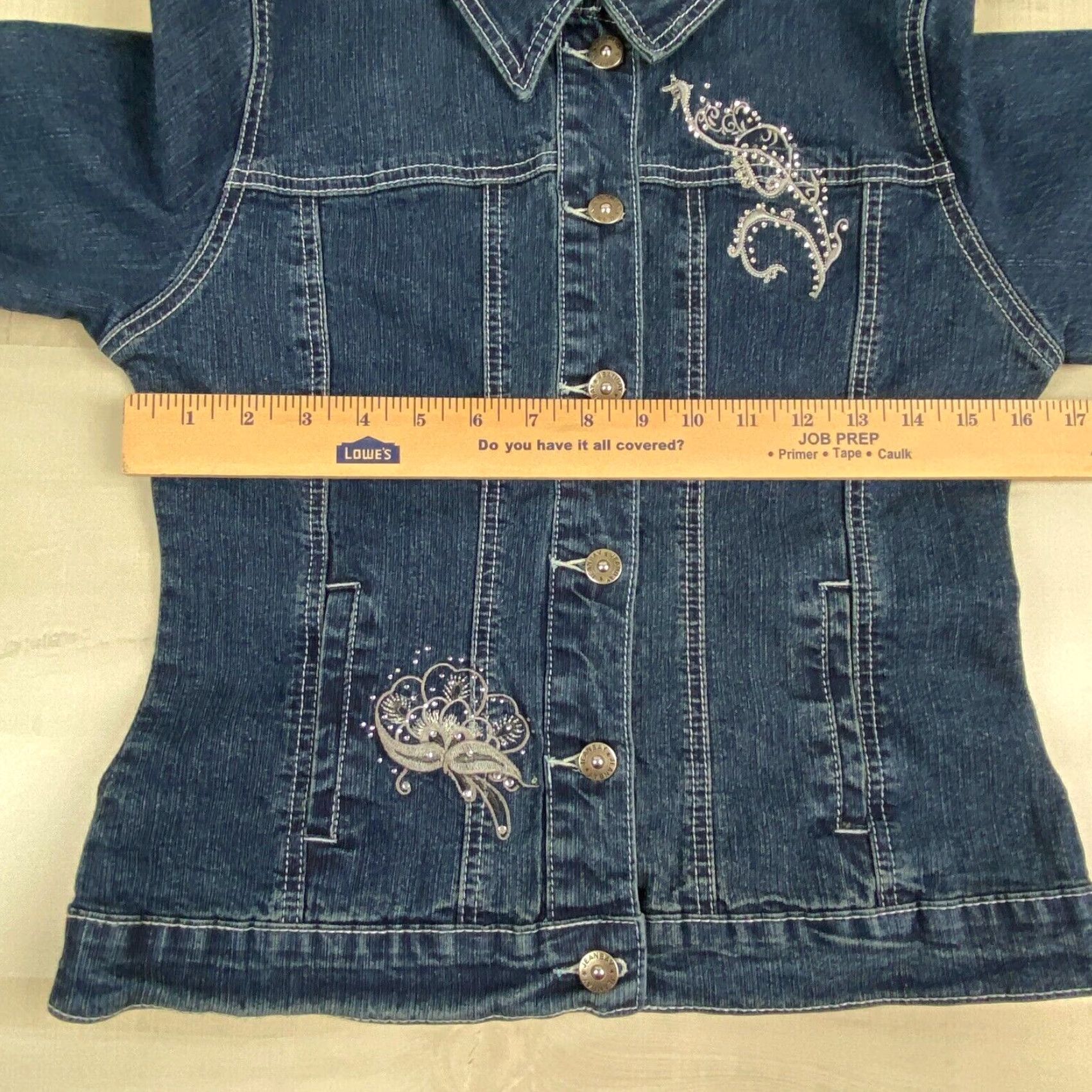 Vintage Jeanbay Womens Denim Jacket Medium Blue Petite Embellished Jean Medium Size M / US 6-8 / IT 42-44 - 7 Thumbnail