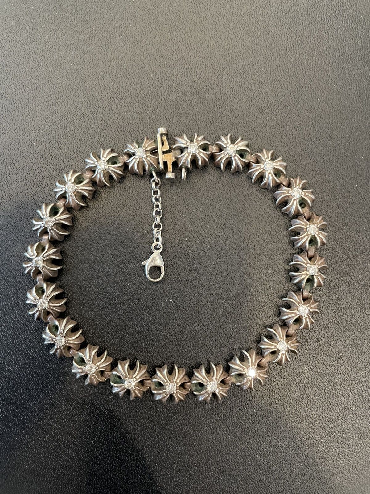 Chrome Hearts Gold Pink Diamonds Tiny E 10 Cross Bracelet