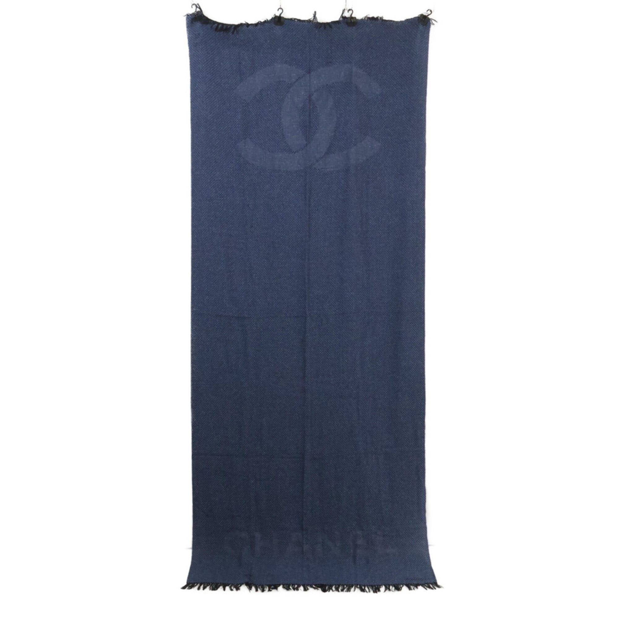 Chanel CHANEL Coco Mark Logo Cashmere Silk Stole Navy Women's Size ONE SIZE - 1 Thumbnail