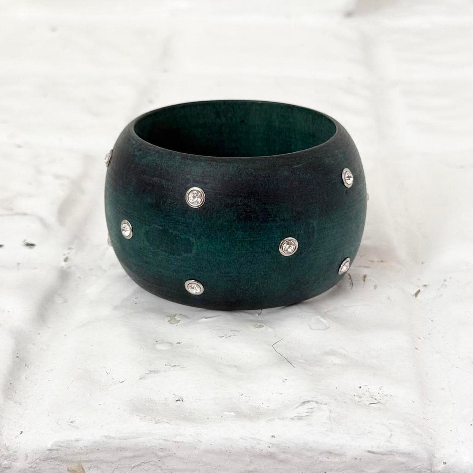 Vintage teal studded wooden bangle ✧ Size ONE SIZE - 1 Thumbnail