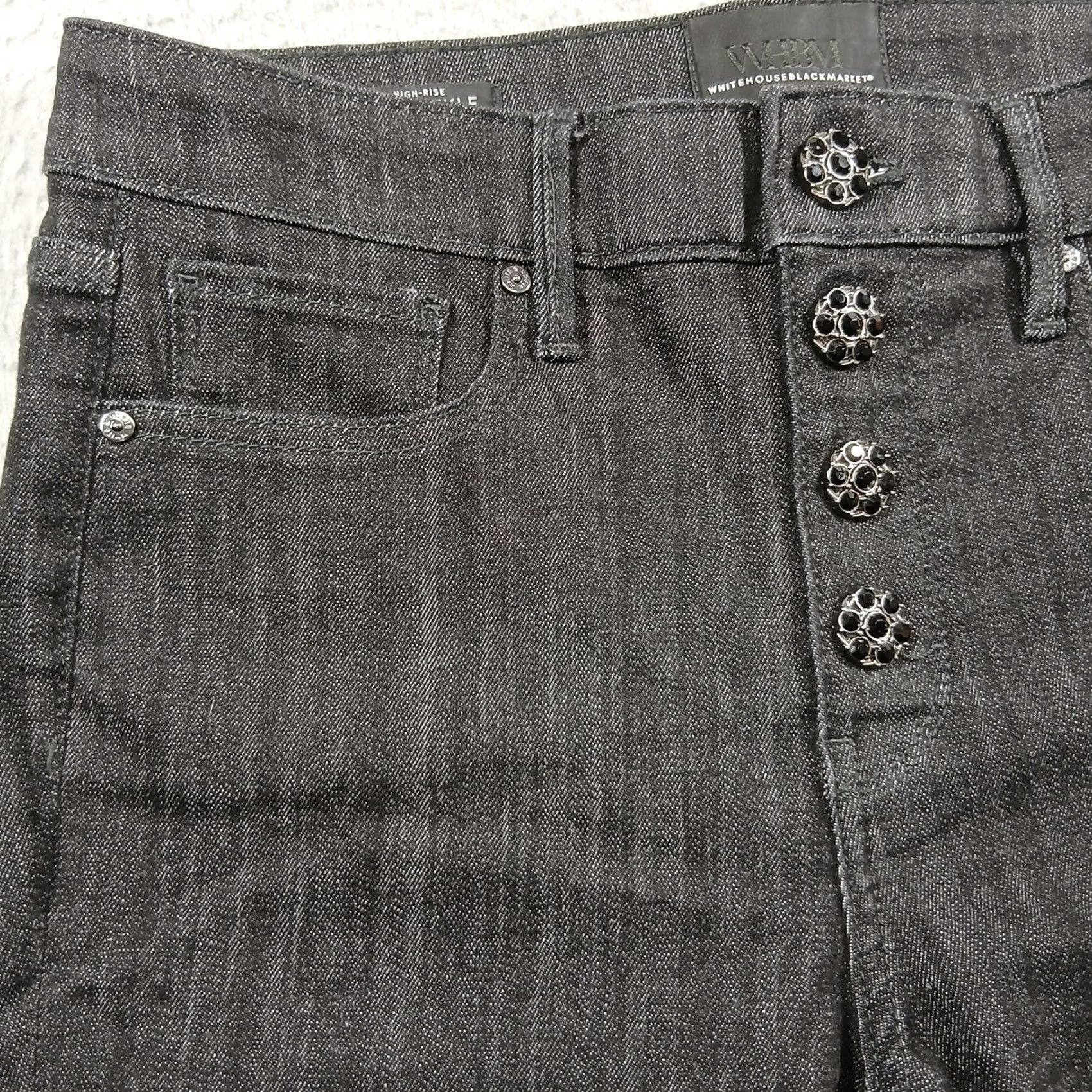 White House Black Market VINTAGE WHBM Jeweled Button High-Rise Slim Ankle Jeans Women 4 Black Pinstripe Pre-Owned Size 27" / US 4 / IT 40 - 5 Thumbnail