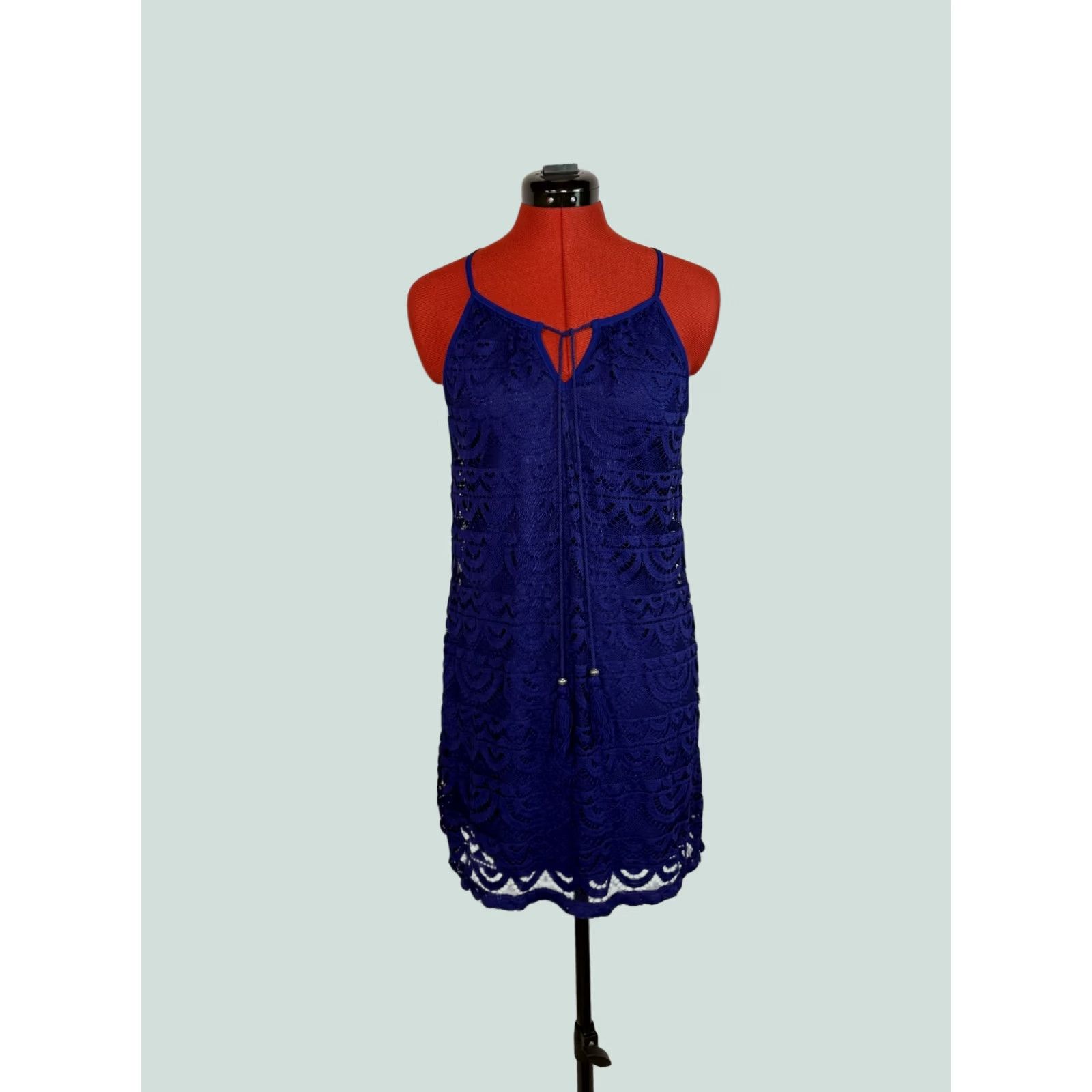 Vintage Lily Rose Blue Sundress Shift Dress Size S Spaghetti Strap Lined Tassel Tie Women Size S / US 4 / IT 40 - 1 Thumbnail
