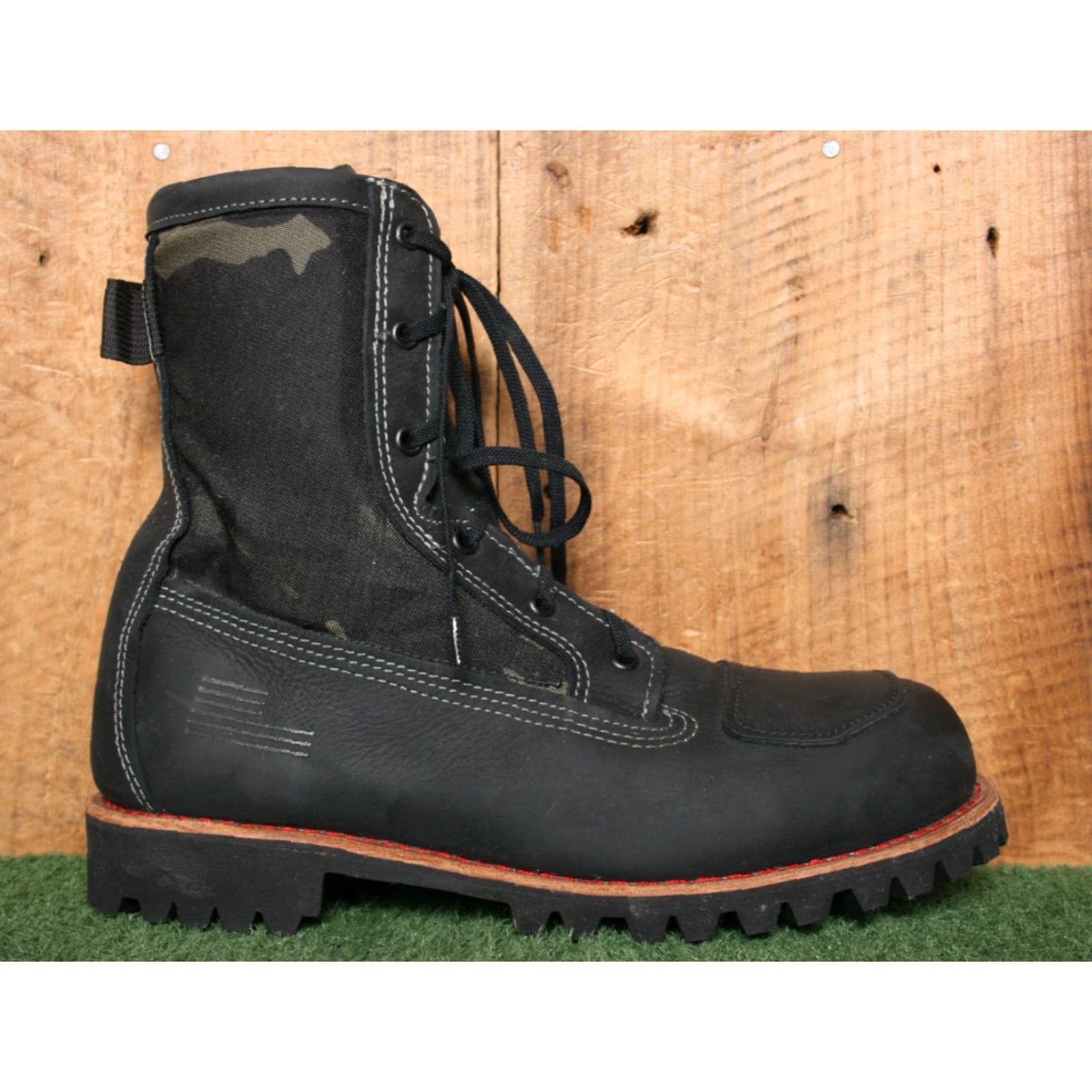 Vintage BATES Bomber Black Leather Canvas 8" Work Boots Men's Sz. 10M Vibram Sole Camouflage Style Combat Shoe Shirt? Size US 10 / EU 43 - 2 Thumbnail