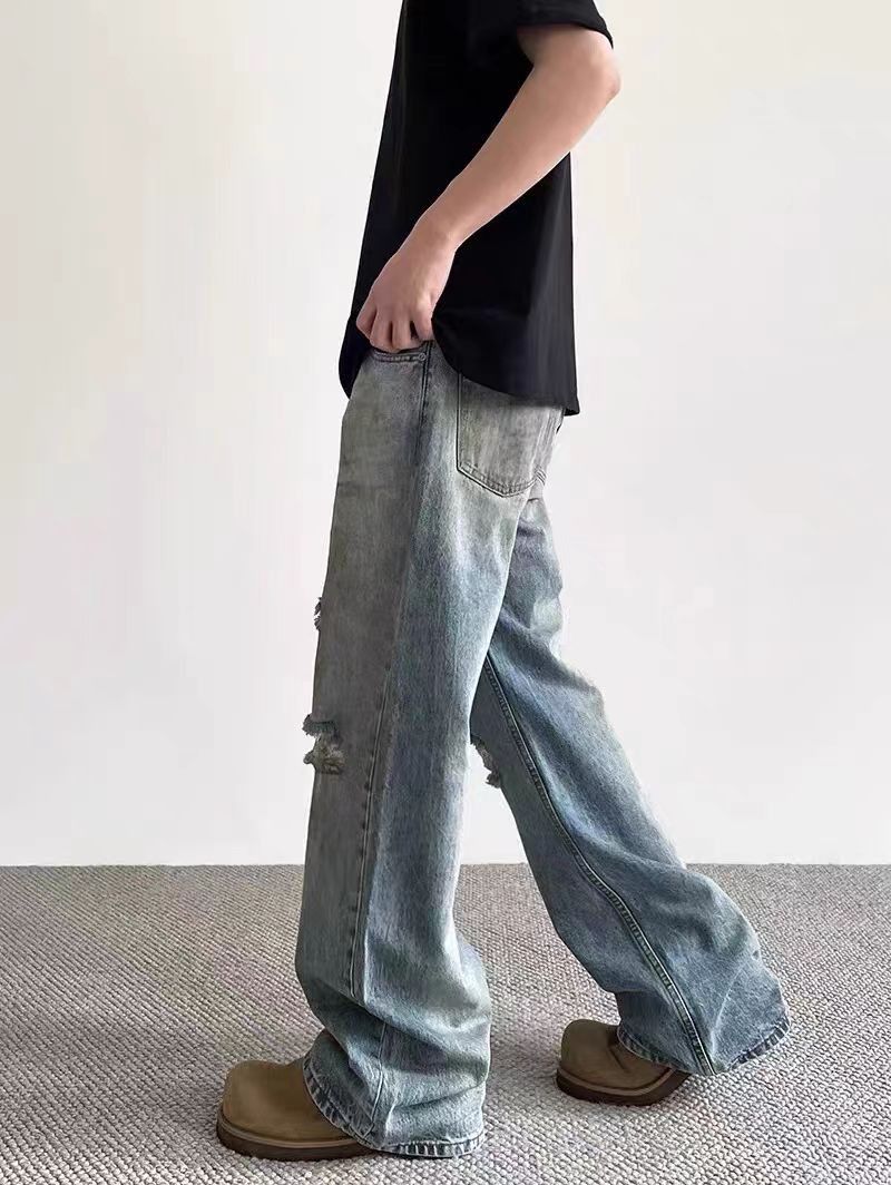 Japanese Brand × Jean Vintage Washed Dirty Ripped Straight Leg Wide Jeans Size US 34 / EU 50 - 4 Thumbnail