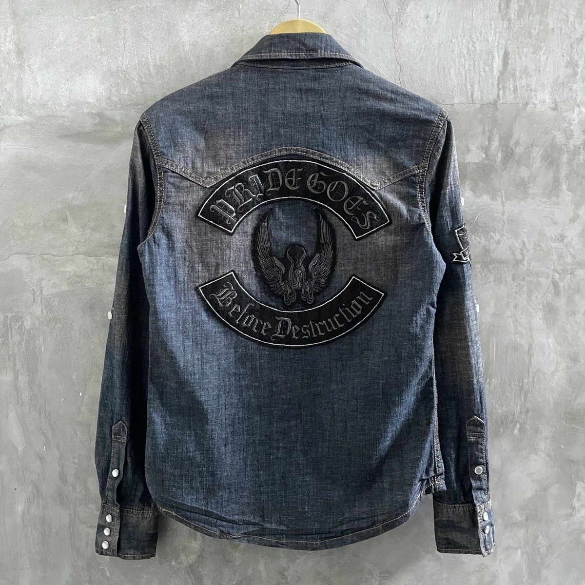 14th Addiction × If Six Was Nine × Le Grande Bleu (L.G.B.) 🔥Anarchy Blue denim snap button patch shirt Size US S / EU 44-46 / 1 - 2 Thumbnail