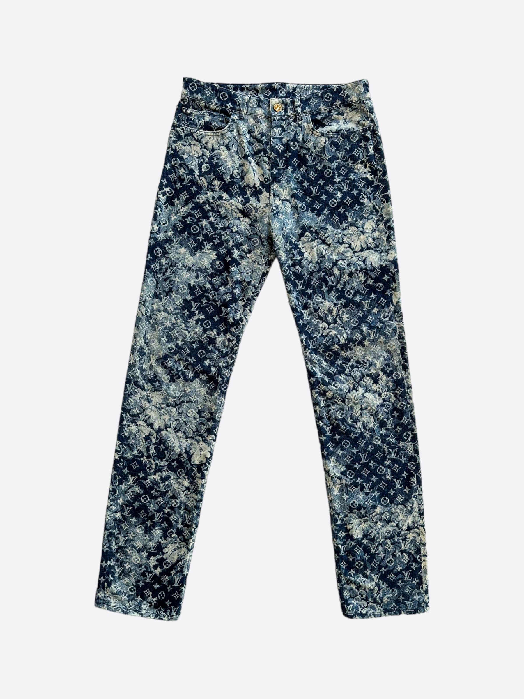 image of Louis Vuitton Blue Tapestry Monogram Jeans, Men's (Size 30)