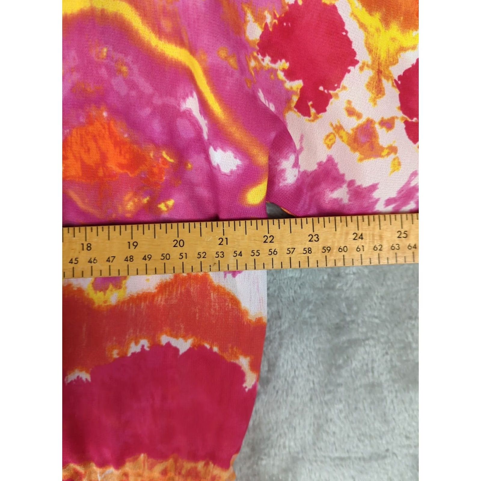 Chaps VINTAGE CHAPS Womens Blouse Shirt Tie-Dye Drawstring Waist Semi Sheer Orange Pink XL Size XL / US 12-14 / IT 48-50 - 7 Thumbnail