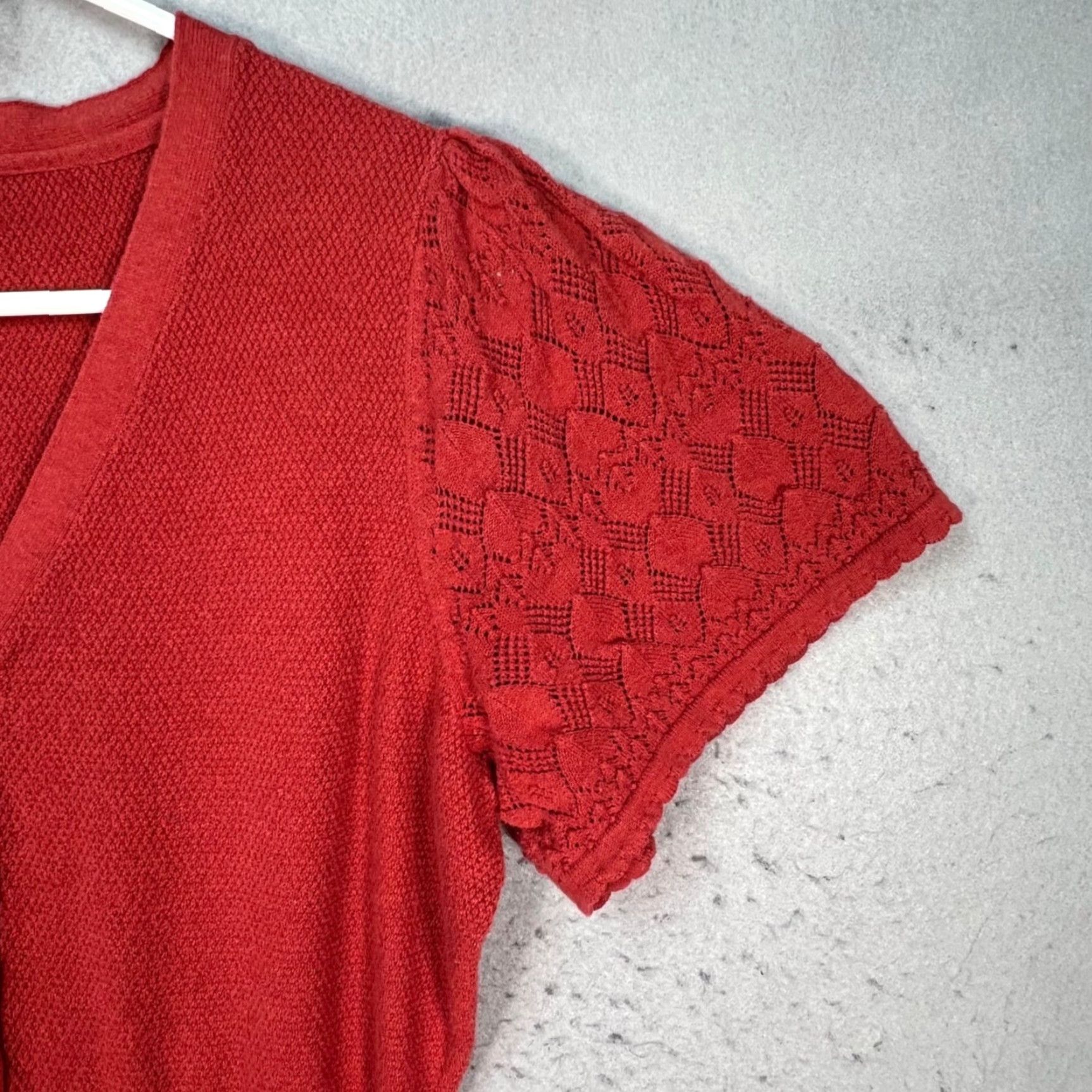 FatFace Fat Face Womens Dress Red Short Sleeve Crochet Detail V-Neck Knee Length A-Line/Flare 10 Womens Size 32" / US 10 / IT 46 - 5 Thumbnail