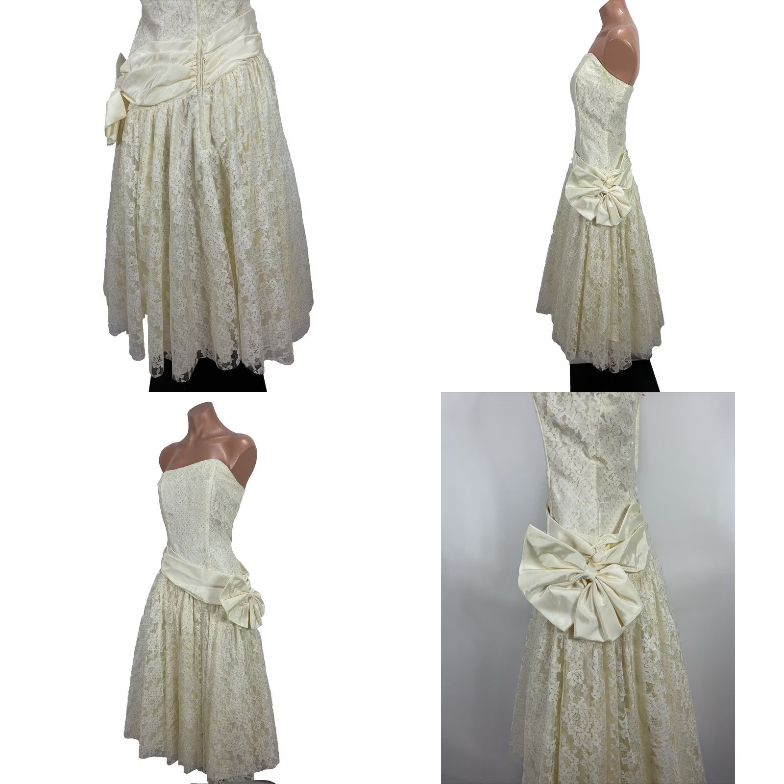 Vintage VINTAGE 80s Prom Dress Gown Strapless Lace Wedding Bridal Ivory Full Skirt S/M Size 28" / US 6 / IT 42 - 8 Thumbnail