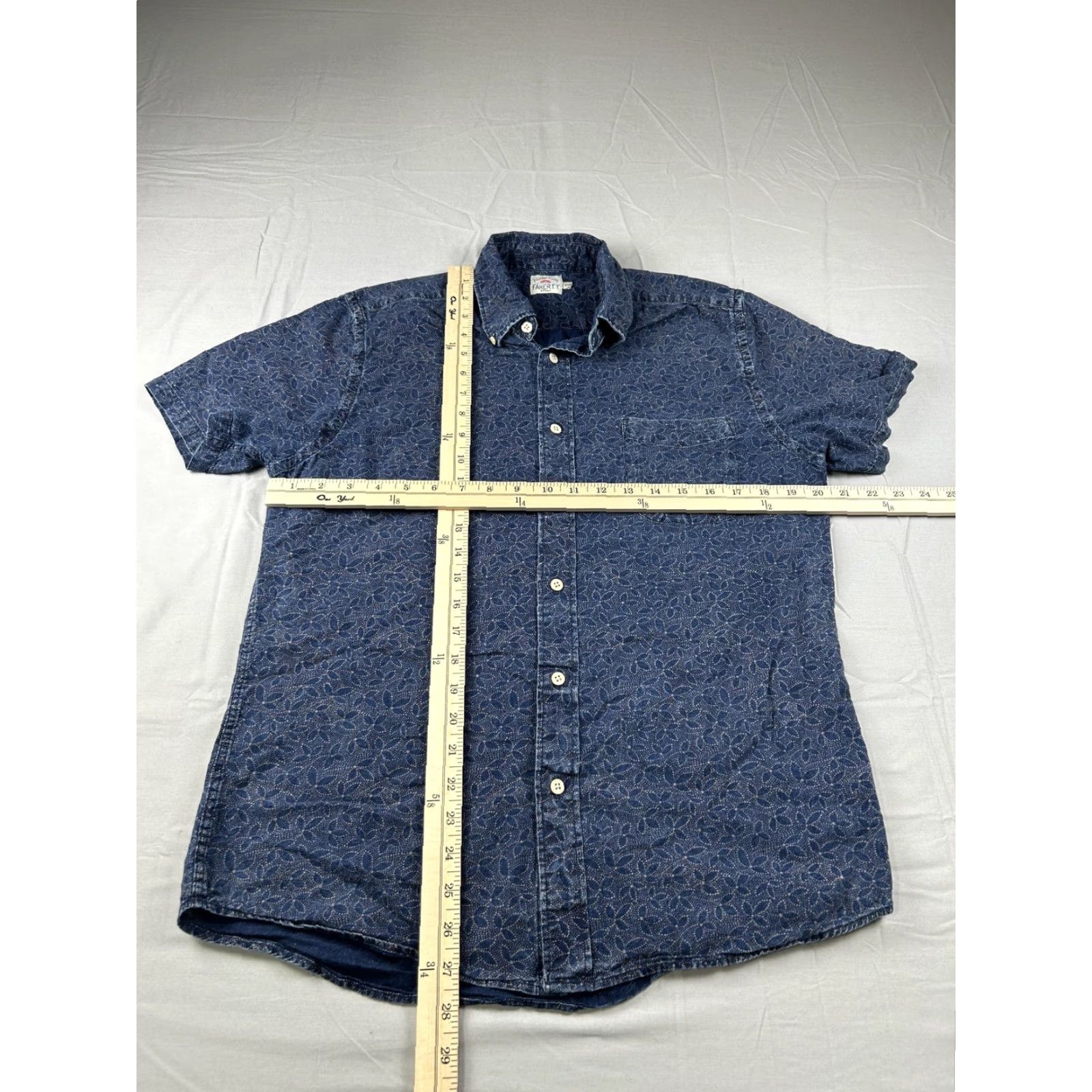 Faherty Faherty Shirt Mens Medium Blue Chambray Floral Button-Down Short Sleeve Hawaiian Size US M / EU 48-50 / 2 - 6 Thumbnail