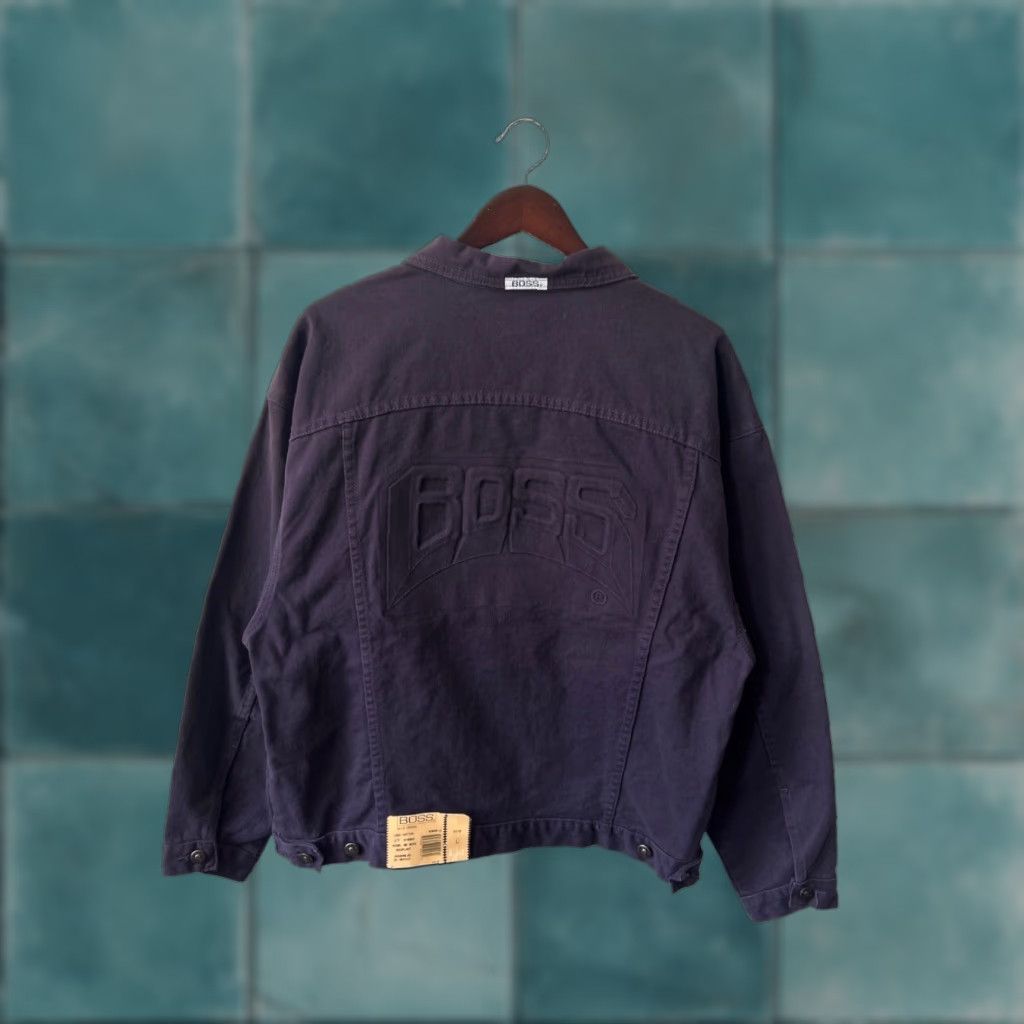 Vintage VINTAGE Boss Denim Jacket Mens M Purple 90s Deadstock NWT Side Pockets Embossed Back Logo 25.5” Long 23” Across 23” Shoulder to Hem Size US 31 - 1 Thumbnail