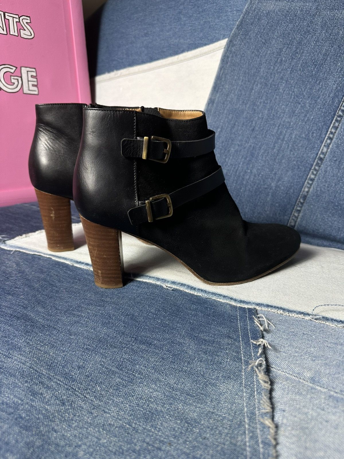 Sezane Sezane Ankle Boots Suede Leather Block Heels Buckle Strap Size US 9 / IT 39 - 5 Thumbnail