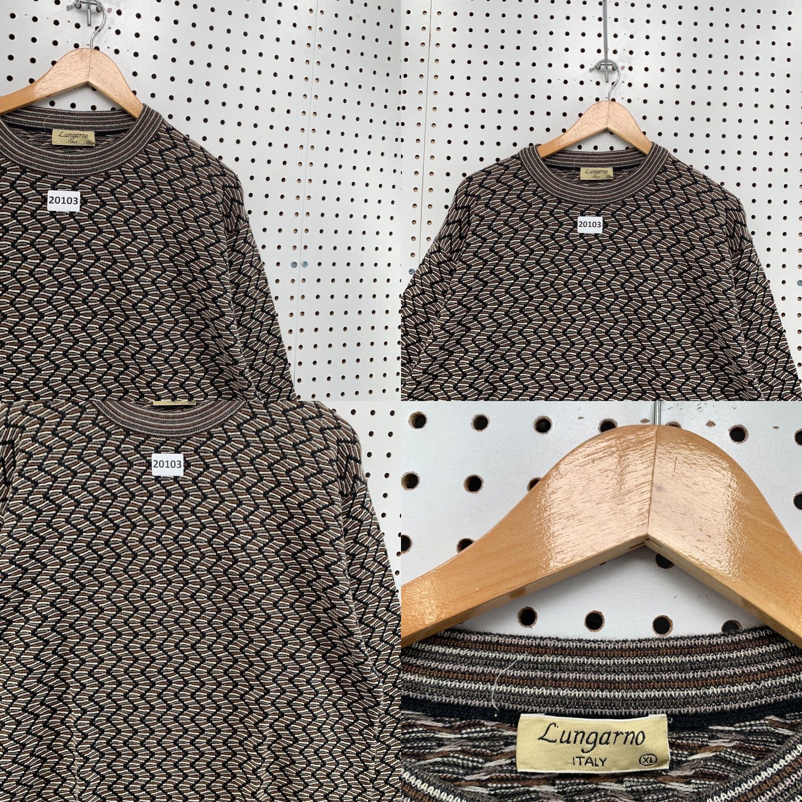 Vintage LUNGARNO Pullover Sweater 3D Knit Knit Geometric Crew Neck Mens XL Brown Size US XL / EU 56 / 4 - 8 Thumbnail