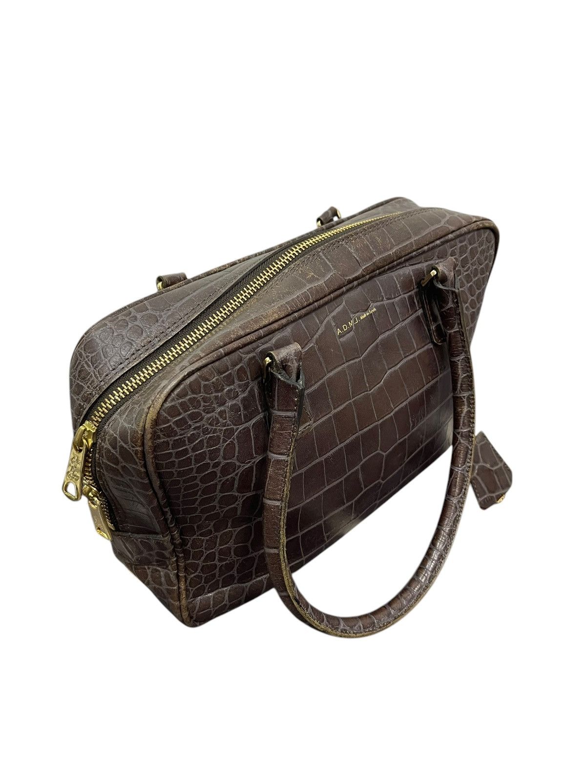 Genuine Leather Crocodile Embossed Cowhide A.D.M.J Japan Hand Bag 1🟩2 Size ONE SIZE - 20 Thumbnail